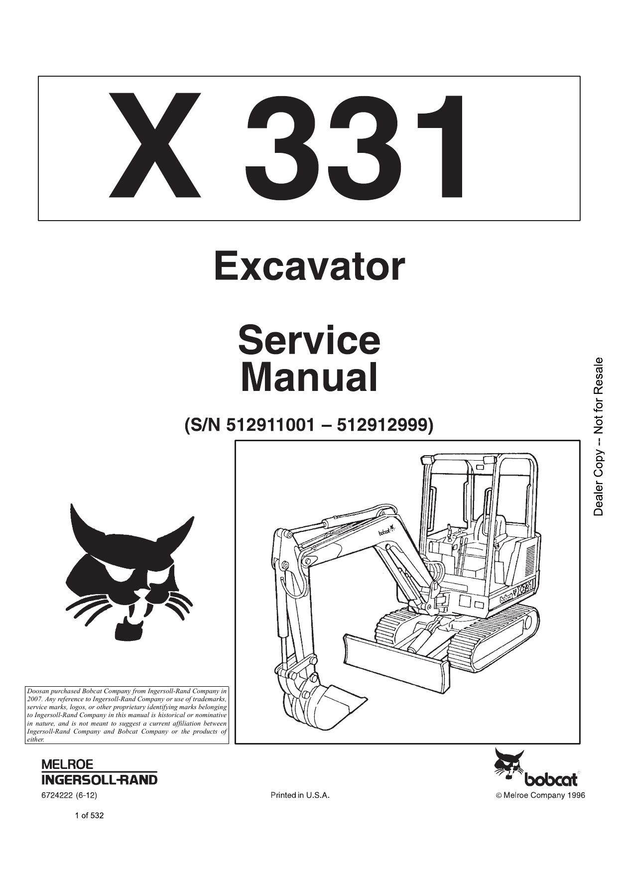 X331 Excavator Service Manual Bobcat 2